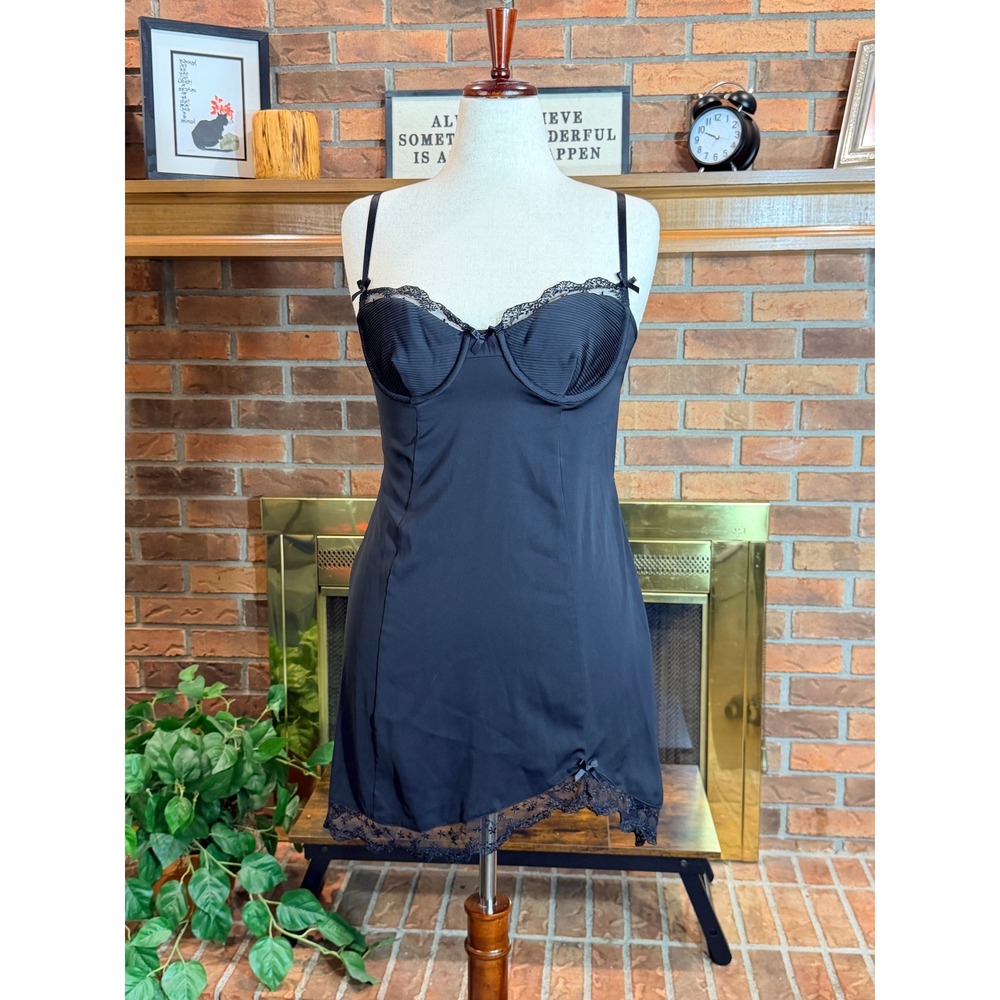 For Love & Lemons Chemise Slip Women Black Lace Trim Open Back Size L